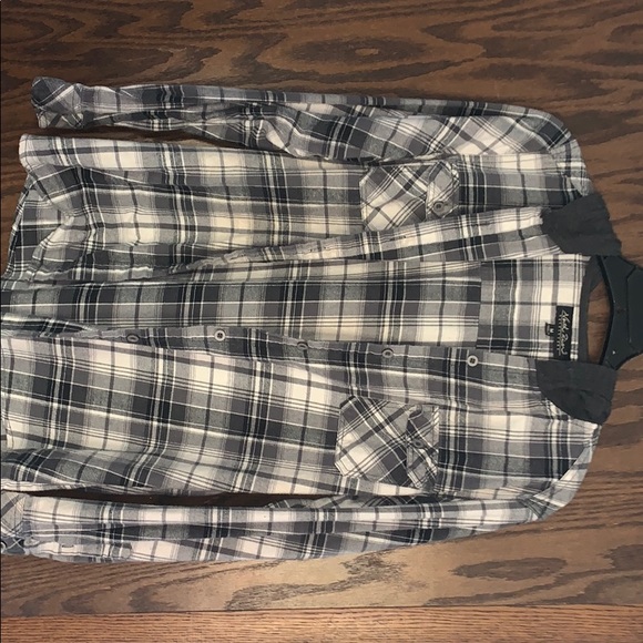 Black and White Hooded Flannel - Picture 1 of 2